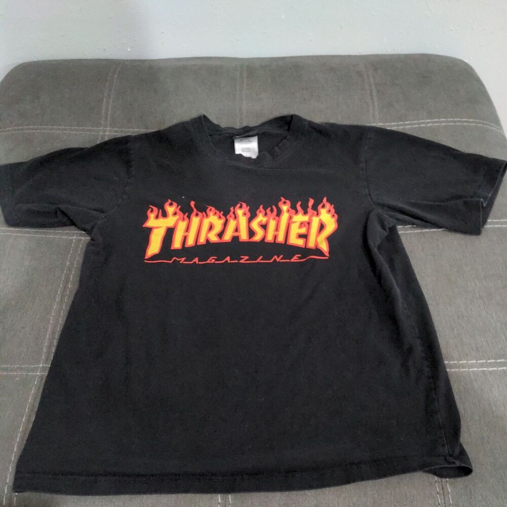 Thrasher Magazine Black Tie Dye T Shirt Mens Medium Flames Logo Skateboarding